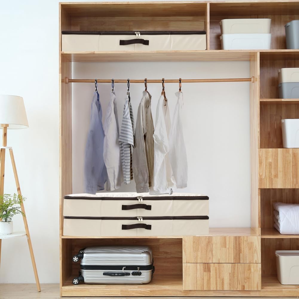 AMJ 4" Foldable Underbed Storage Closet Organizers and storage bins, Under Bed Garment Storage Bins, Folding & Washable, Soft Zip Lid, Beige