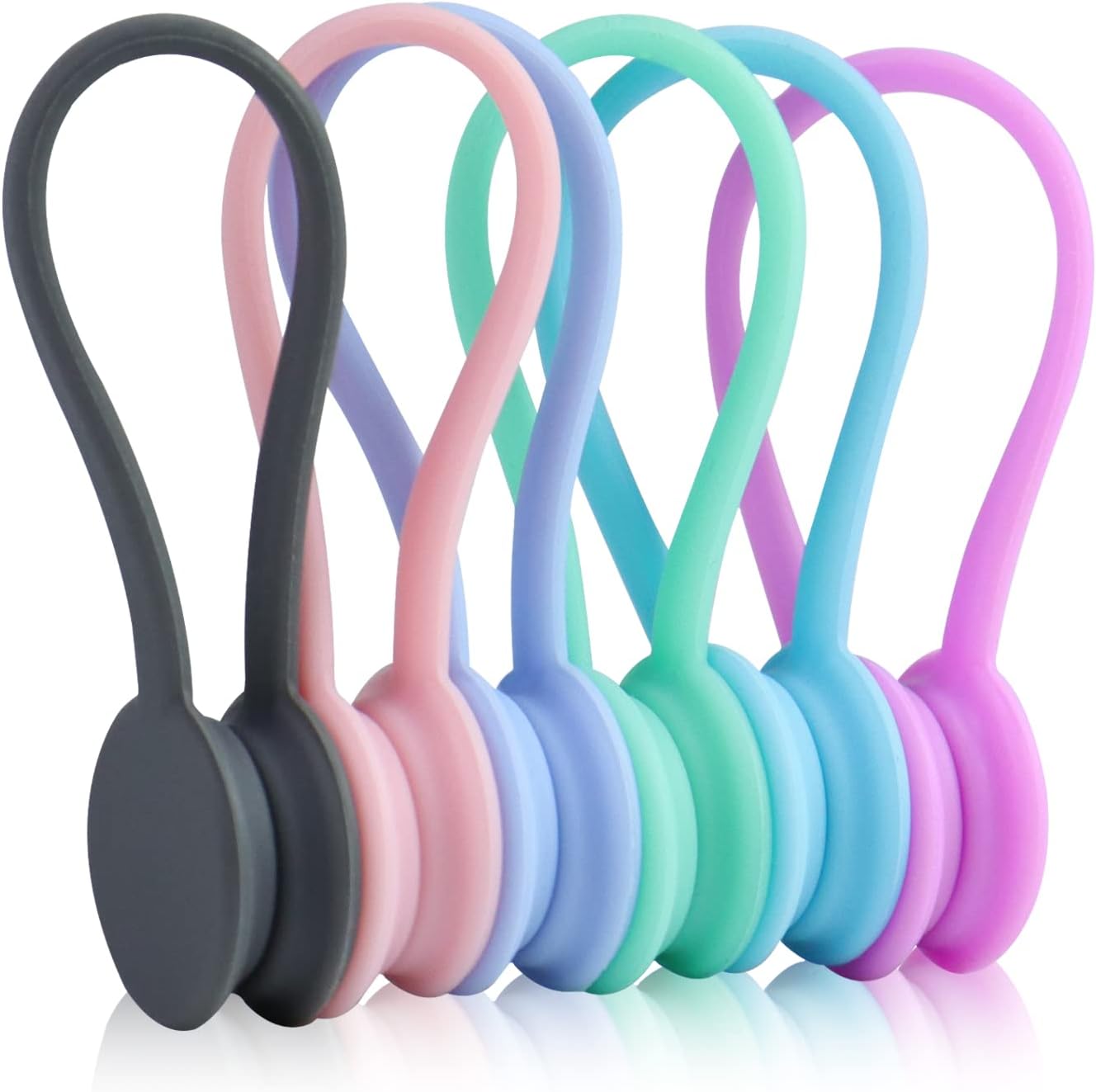 6Pack Reusable Silicone Magnetic Cable Ties,for Bundling and Organizing Cables,Headphone Cables,USB Charging Cords,Hanging & Holding Keychain,Silicone Cord Winder Magnetic Cable Clips