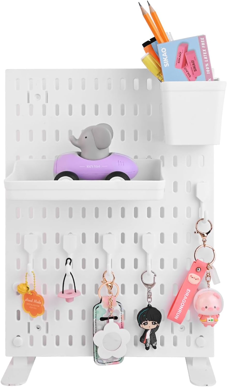 Desk Pegboard Combination Kit,Desk Organizer for Home Office,Plastic Peg Board with 7 Accessories Hooks Shelf Baskets, 16.5" x 11.8"