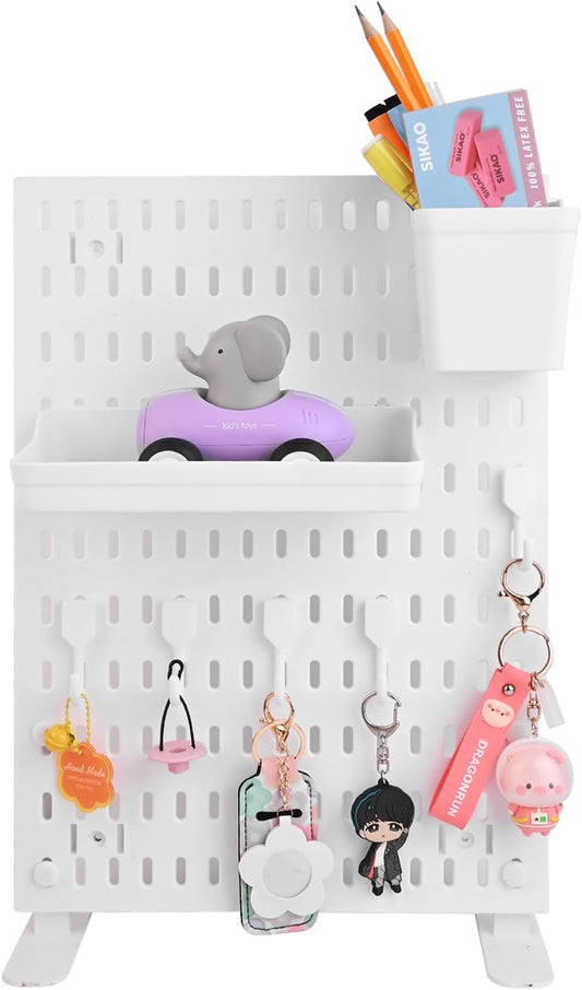 Desk Pegboard Combination Kit,Desk Organizer for Home Office,Plastic Peg Board with 7 Accessories Hooks Shelf Baskets, 16.5" x 11.8"