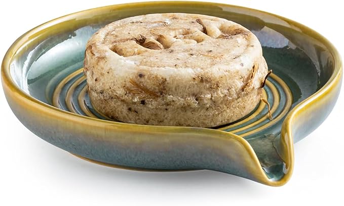 Ceramic Soap Dish, Self Draining Soap Holder Bar Soap Dish for Bathroom Kitchen Counter Soap Saver Tray Keep Soap Bar Dry Easy to Clean, Blue and Green