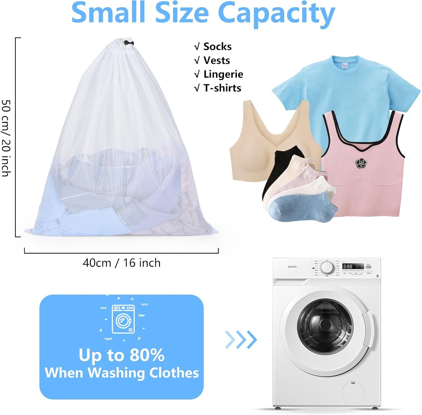 OTraki 16x20 Inch Small Laundry Bags 2PCS Fine Mesh Washing Bag Drawstring Dirty Clothes Machine Washable Delicates Bra Lingerie Socks Toy Garment Bag for Home Travel Dorm White