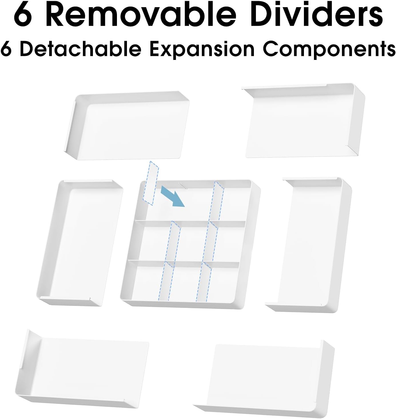MIUOPUR Expandable Drawer Organizer, Width (10.6"-20.1") Depth (11"-20.1"), Plastic Makeup Drawer Organizer with 6 Removable Dividers, Silverware Organizer, Great for kitchen and Bathroom Drawers