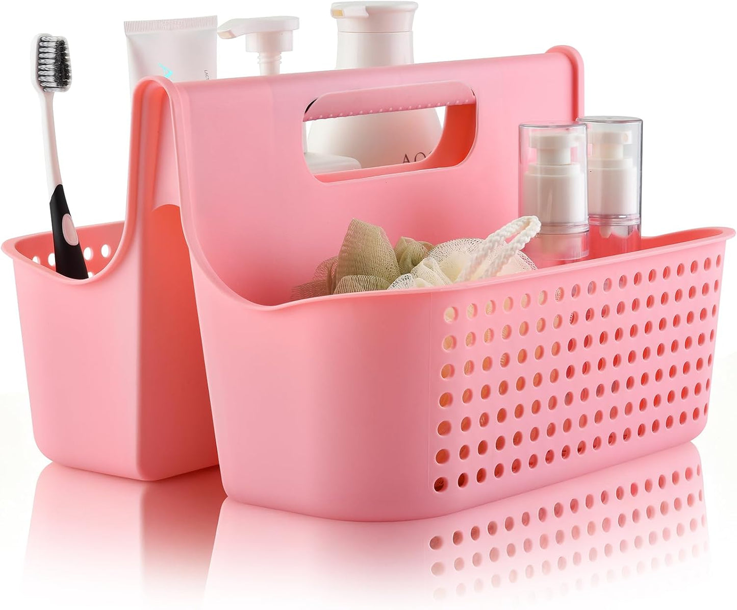ALINK Portable Plastic Shower Caddy Basket, Large Cleaning Supply Caddy Organizer Storage Tote with Handle for Bathroom, College, Self, Cabinet, Dorm Room Essentials - Pink
