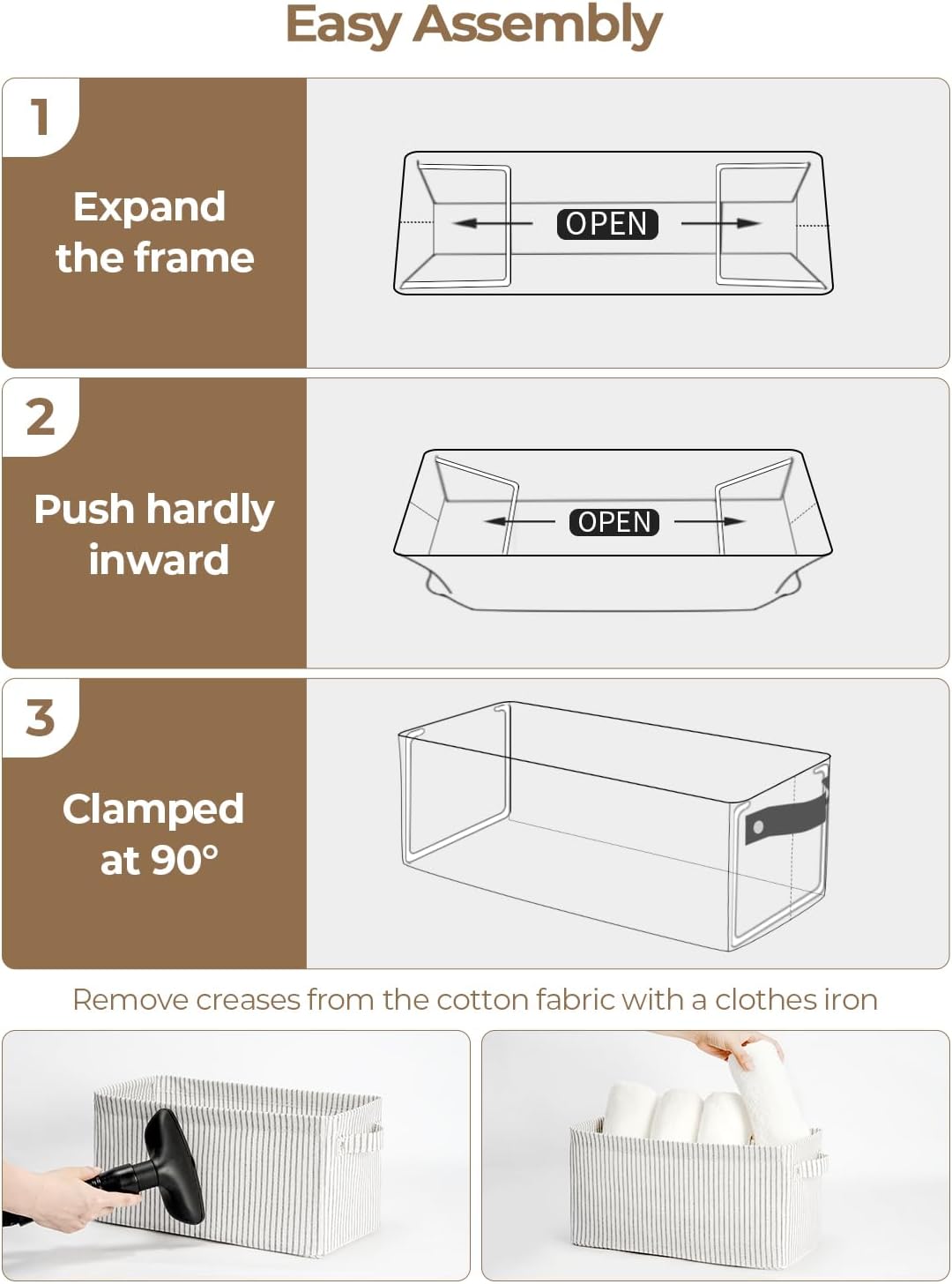 StorageWorks Narrow Storage Bins, Small Basket for Closet and Shelves, Rectangular Fabric Organizer with Handles, Toilet Paper Storage, Gray and White, 2-Pack