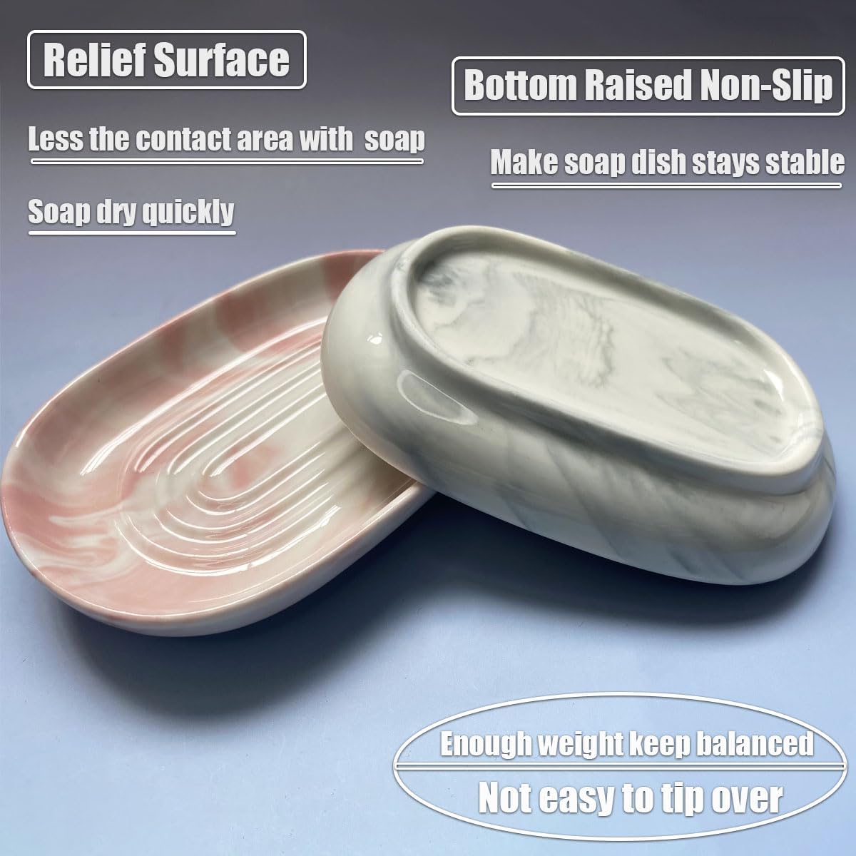 Soap Dish Ceramic, Decorative Ceramic Soap Holder with Unique Marble Textures, Bar Soap Holder for Shower, Bathroom, Kitchen, Tubs, Sink, Hotels, Counters (Green Texture)