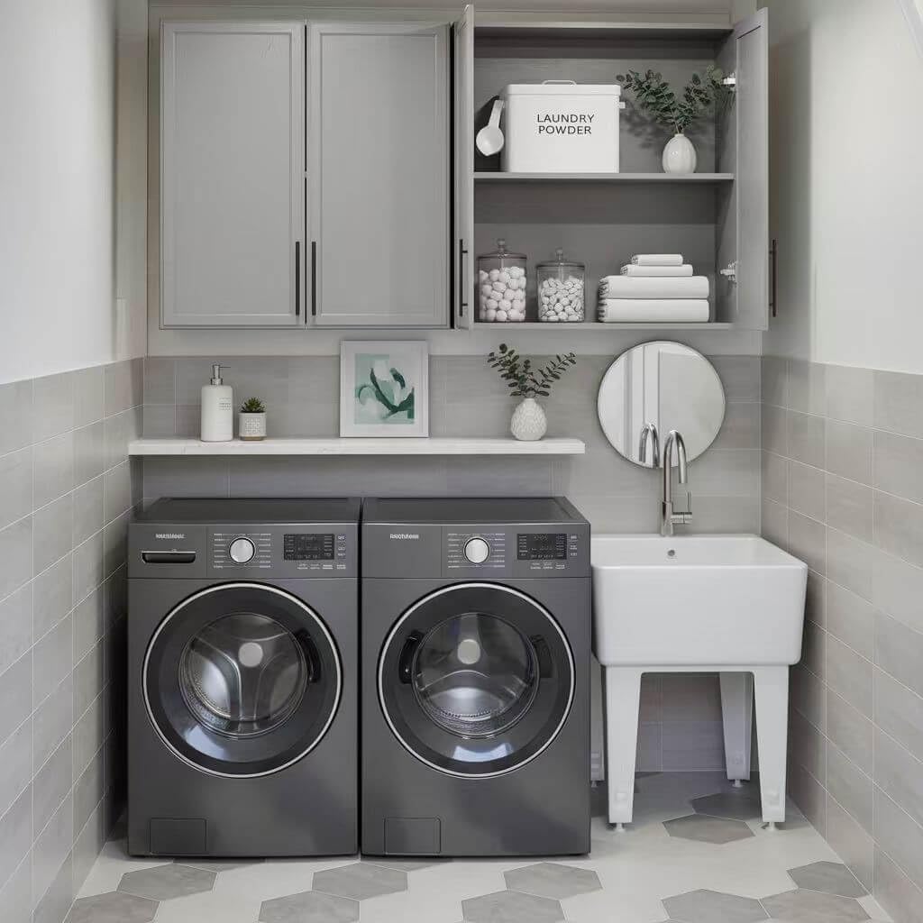 60" W Laundry Room Wall Cabinet with Adjustable Shelf,Wall Mounted Kitchen Cabinets with Two Shaker Doors,Upper Storage for Laundry Room, Bathroom, Kitchen