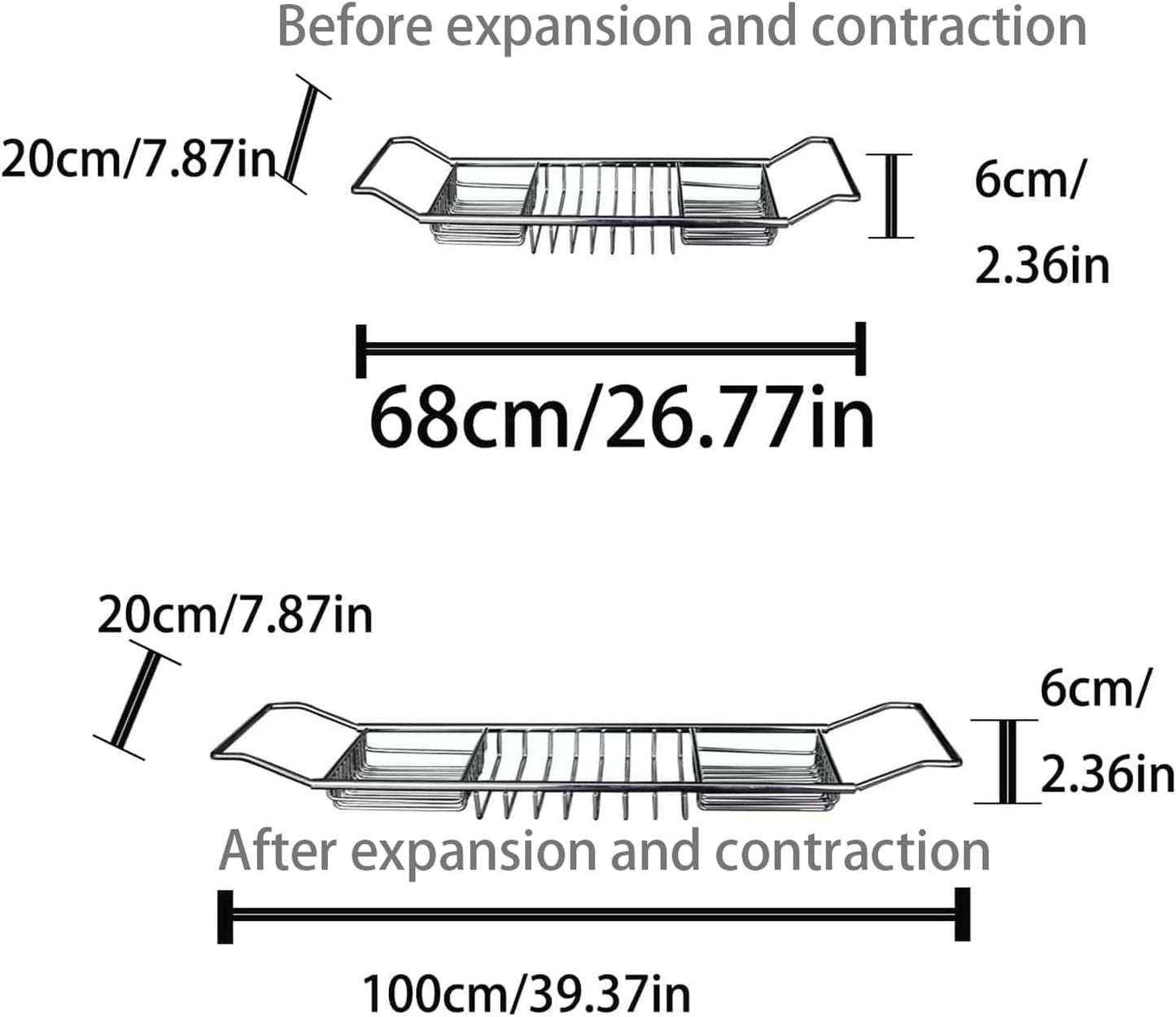 Stainless Steel Expandable Shower Bathtub Tray Over Tub Bath Caddy Expandable Bath Caddy for The Elegant Tub Chrome Polished (Silver)