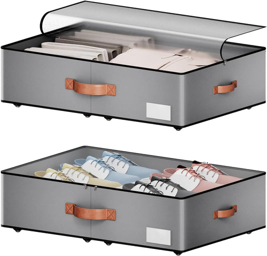 Under bed Storage With Wheels,Large Capacity 7.5 inches Height Storage Bins,Rolling Under bed Shoe Storage Containers,Under bed Storage Drawers for clothes & blankets