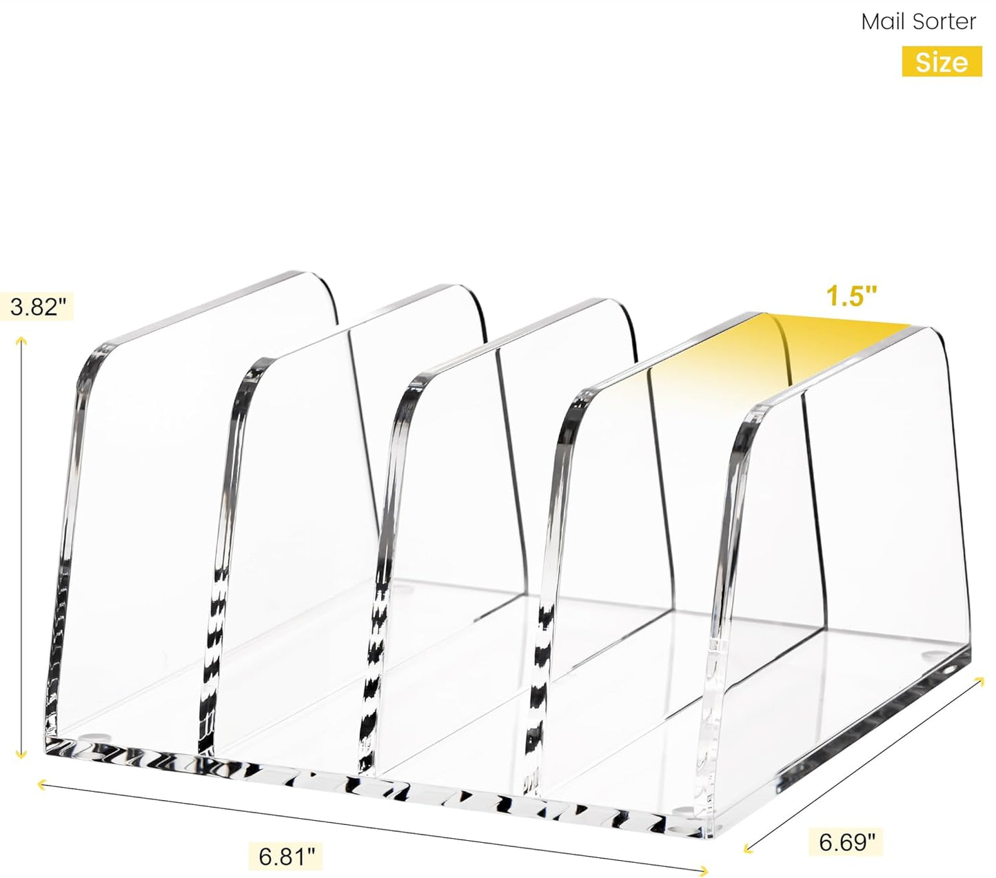 YUXUN Acrylic File Sorter,6.9"x6.6"x3.74",4 Sections Vertical Desk Organizer,Clear Mail Organizer File Holder Stand Rack Desk Accessories for Mail,Envelope,Letter,Notebook for Home/Office/Classroom