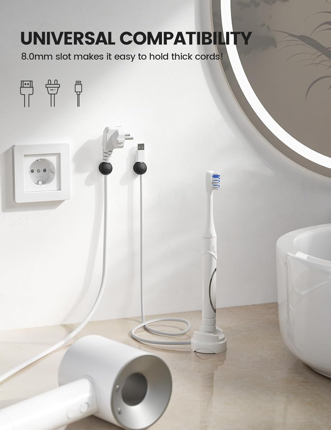 8Pack Magnetic Cord Organizer Clips - Lamicall [Mini-Soft Silicone] Cable Management for Phone Charger Cord, Durable Adhesive Cable Holder for Desk Nightstand, Home Office Organizer Gadget Accessories