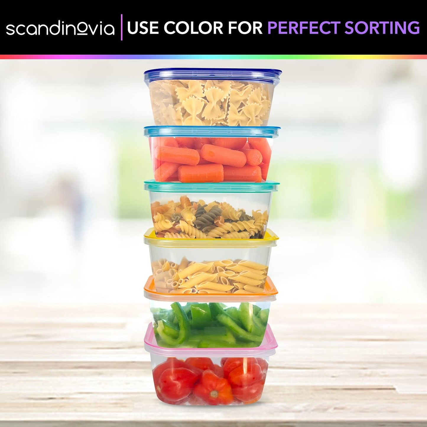 SCANDINOVIA - 25 oz Food Storage Containers with Lids - 24 sets - Dry & Hot Plastic Meal Prep - BPA Free Bento Box - Dishwasher, Microwave and Freezer Safe Stackable Clear Rectangle Bowls