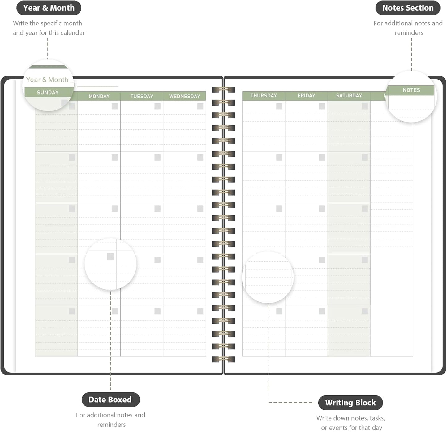 Undated Weekly Planner, Weekly To Do List Notebook with Goal, Organizer & Habit Tracker, A5 Daily Planner with Spiral Binding, Ideal for Office School Suppies - Black