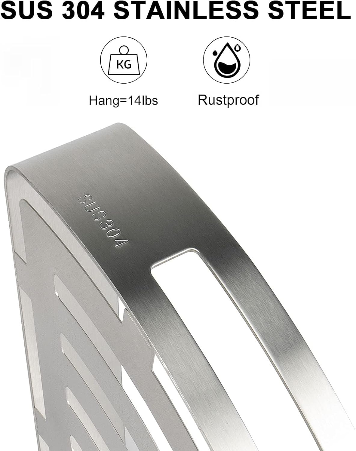 NearMoon Bathroom Shower Caddy 2 Pack, No Drill 304 Stainless Steel Shower Organizer with 2 Hooks (Corner Shelf, Brushed Nickel)