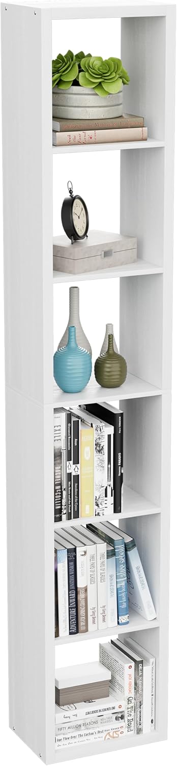Tall Cube Storage Organizer Bookcase, 6 Tier 11 inch Open Back Cubical Shelf with Thickened Border, Display Bookshelf for Living Room, Home Office, Sturdy Room (White, 6 Cube,Vertical)