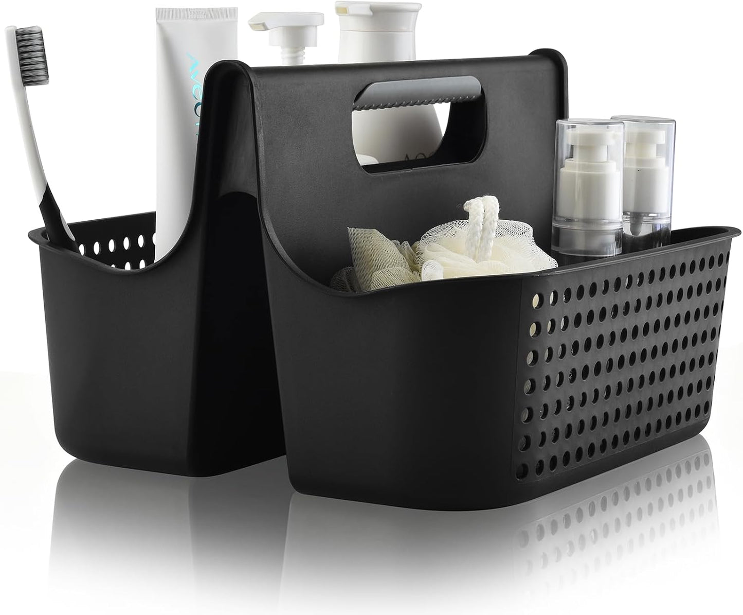 ALINK Portable Plastic Shower Caddy Basket, Large Cleaning Supply Tool Caddy Organizer Storage Tote with Handle for Bathroom, College, Garden, Cabinet, Dorm Essentials - Black