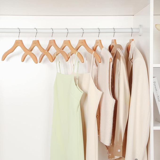 TOPIA HANGER Wooden Coat Hangers 12 Pack, Premium Wood Top Suit Hangers with No Shoulder Bump, 360° Swivel Hook and Cut Notches Clothes Hangers for Sweater, Coat, Shirts, Jackets, Dress, Natural CT84N