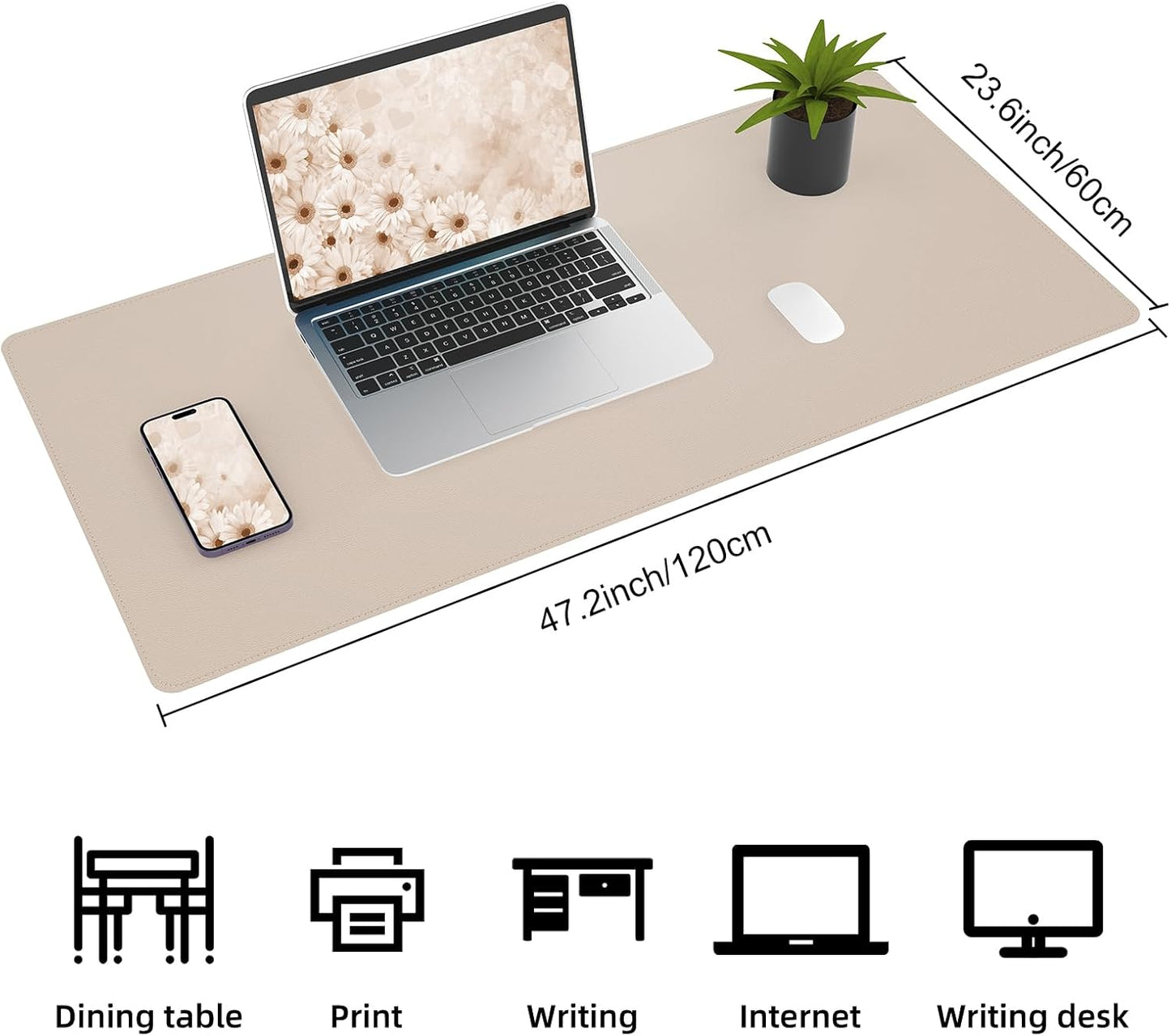 AFIING Leather Desk pad Protector, Large Non-Slip Office Desk Mat with Natural Cork & PU Leather, Waterproof Writing Mouse Pad for Office and Home (47in*23in, Beige)