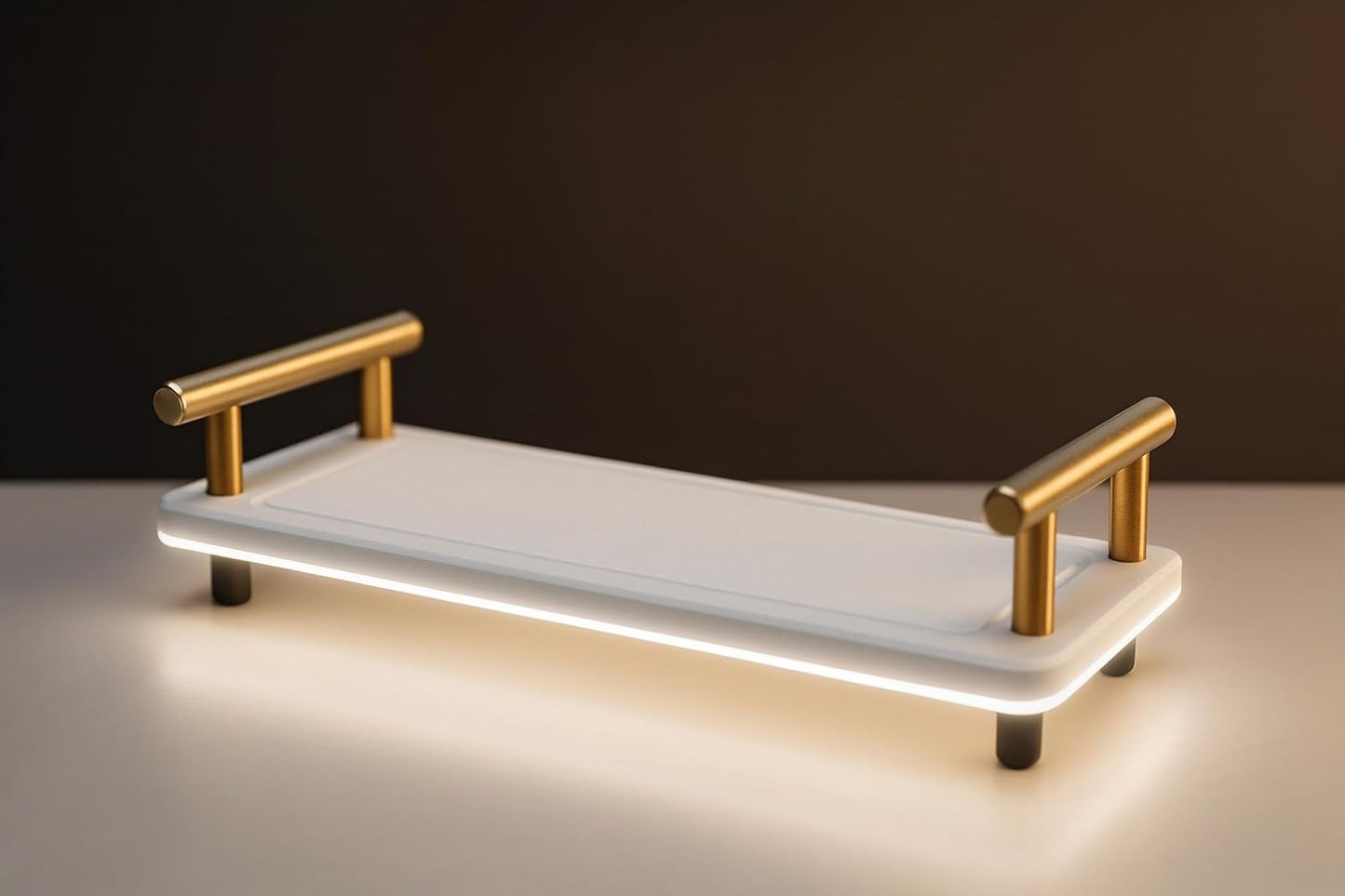 2Pcs Water Absorbing Stone Drying Tray for Kitchen Counter, Decorative Organizer for Kitchen Counter, White Gold Sink Tray, Stone Drying Mat, Instant Dry Sink Caddy (White & Gold Handle, Small)