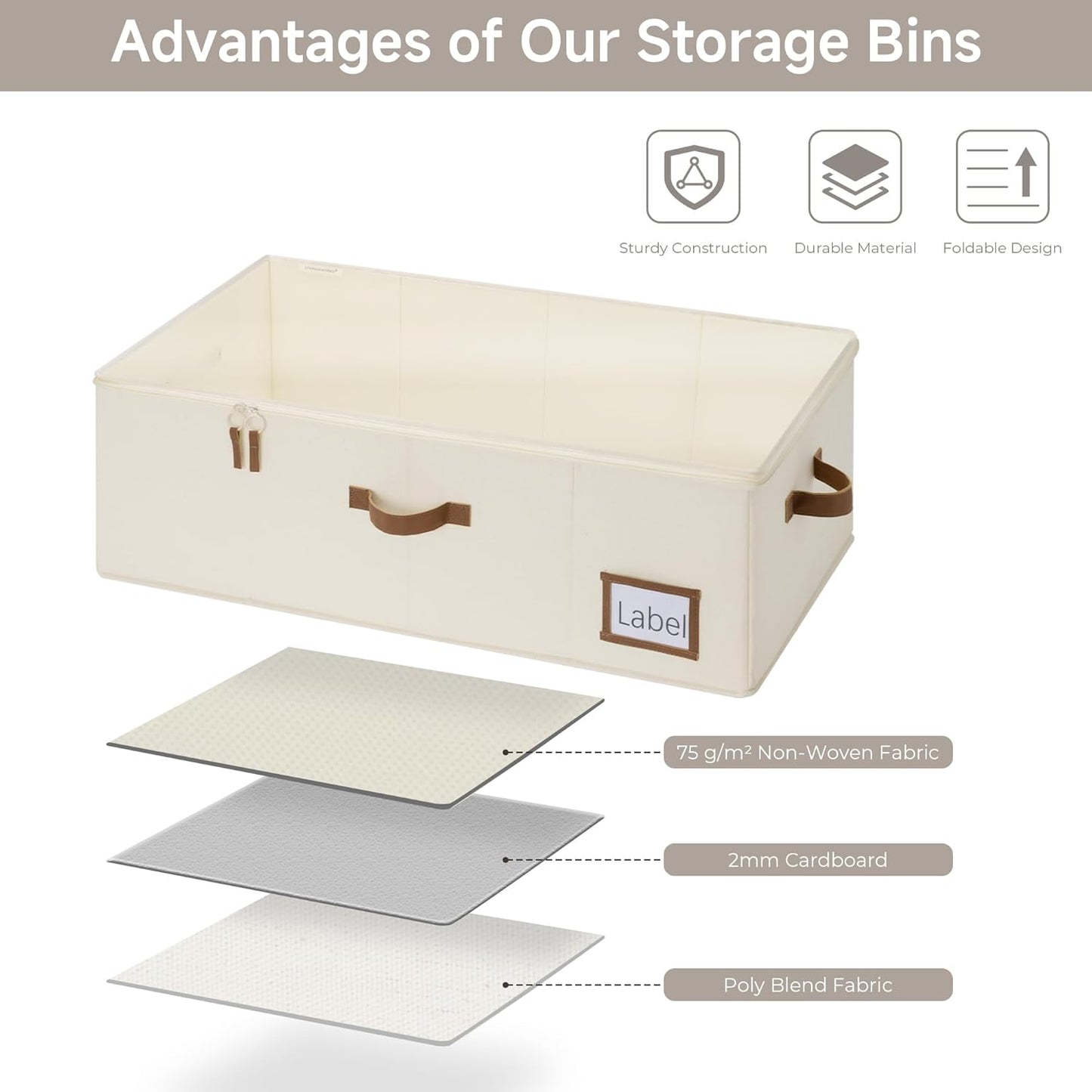 StorageWorks Under Bed Storage Bins, 10'' Underbed Storage Containers with Lid, 90L Clothes Organizer for Bedding, Blankets, Sweaters, Shoes, 2-Pack