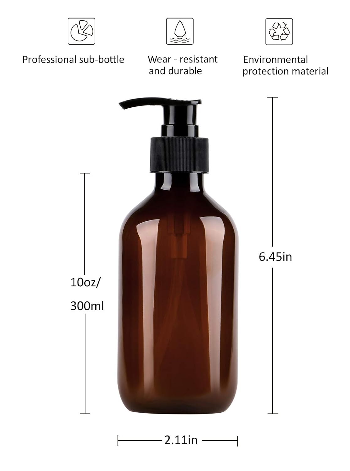 Plastic Soap Dispenser, Yebeauty Pump Bottle 10oz/300ml Empty Refillable Lotion Pump Dispenser Shampoo Bottles Containers with Pump Multipurpose for Cosmetic Kitchen Bathroom, 2-Pack Brown