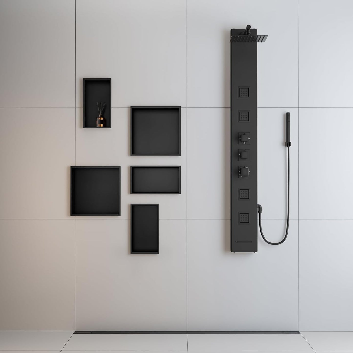 Achelous Stainless Steel Insert Shower Niche 12" X 12", No Tile Needed, Recessed Shower Shelf Organizer, Matte Black