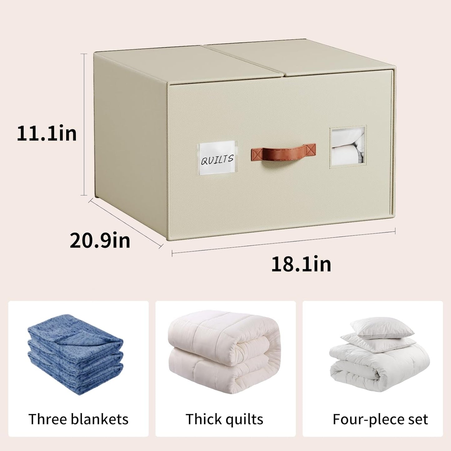 2 Pack Large Blankets Storage Bags, king&queen size comforter Organizers with Reinforced Walls ，Foldable 21"x18"x11" Space-Saving Design for Bedding Storage & sheet storage