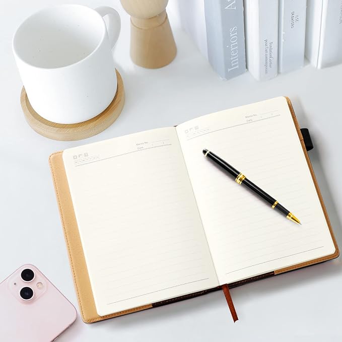A5 Lined Leather Notebook and Pen Set with Gift Box, 240 Pages Refillable Journal with Pocket and Magnetic Buckle, Hardcover Daily Diary for Men and Women Business Travel Personal Writing- Black