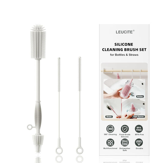 Silicone Cleaning Brush Kit,Water Bottle and Straw Cleaner Brush Set for Tumbler,Baby Bottle,Breast Pump Part,Nipple,Sippy Cup,Glass,Dishwasher Safe,BPA Free,3 Pcs