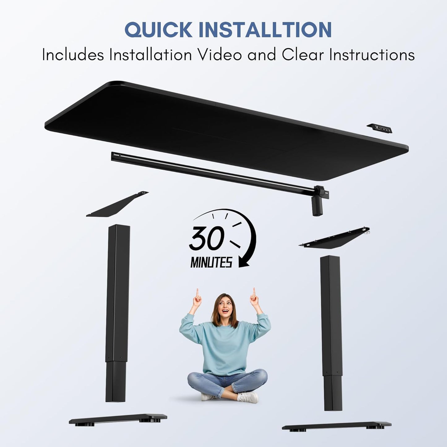 Furmax Electric Height Adjustable Standing Desk Large 63 x 24 Inches Sit Stand up Desk Home Office Computer Desk Memory Preset with T-Shaped Metal Bracket, Black