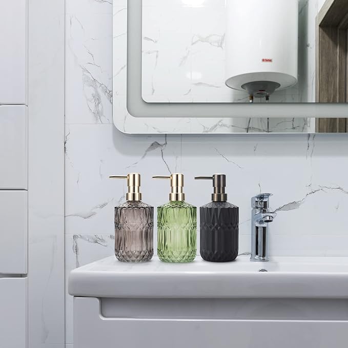 Glass Soap Dispenser Hand Soap Dispenser 12oz/390ml Soap Dispenser Bathroom Kitchen Soap Dispenser/Lotion Dispenser with ABS Plastic Pump Clear Black