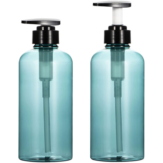 Yebeauty Pump Bottle, 2 Pack 17oz Plastic Lotion Bottle Pump Dispenser Large Bottle for Shampoo Soap, Clear Blue
