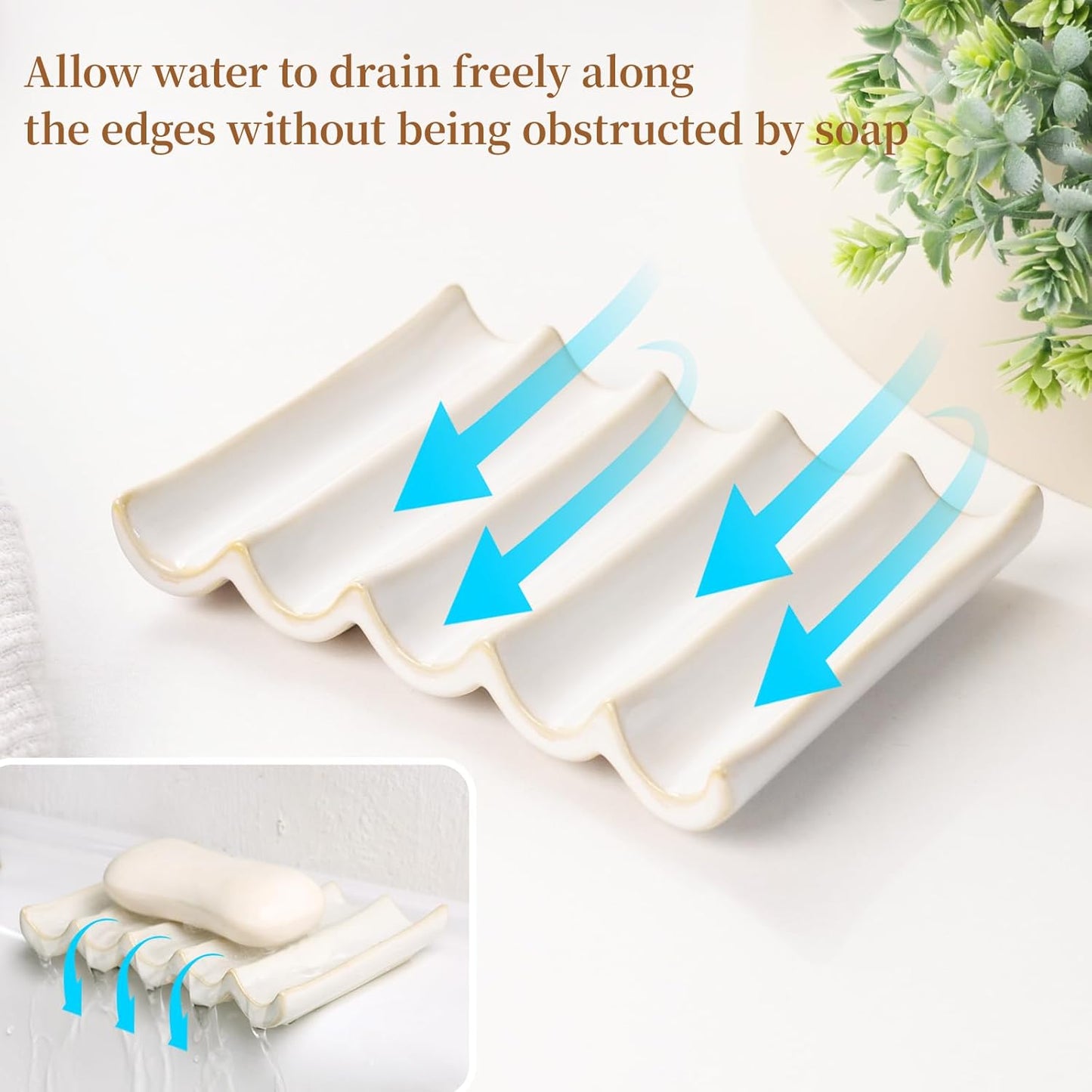 Ceramic Soap Dish, Bar Soap Holder with Self Draining Design, Large Soap Tray for Shower, Sink, Countertop, Bathroom & Kitchen, ANTIS'S HOME (White)