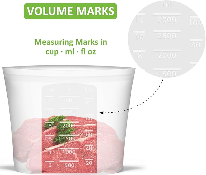 Reusable Storage Bags Extra Large, 0.8 Gallon/101 fl.oz/3000 ml, 4 Pack 100% Silicone Food Storage Bags Stand Up Zip Lock for Large Food Items, Freezer Microwave Oven Dishwasher Safe, Translucent