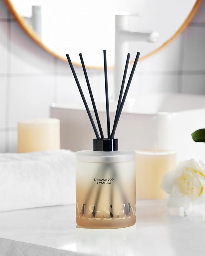 M&SENSE Sandalwood & Vanilla Reed Diffuser Set - 16.9 fl oz Long-Lasting Scent, Non-Toxic Essential Oil Diffuser for Home, Fragrance Diffuser Christmas Housewarming Gift & Bathroom Bedroom Decor