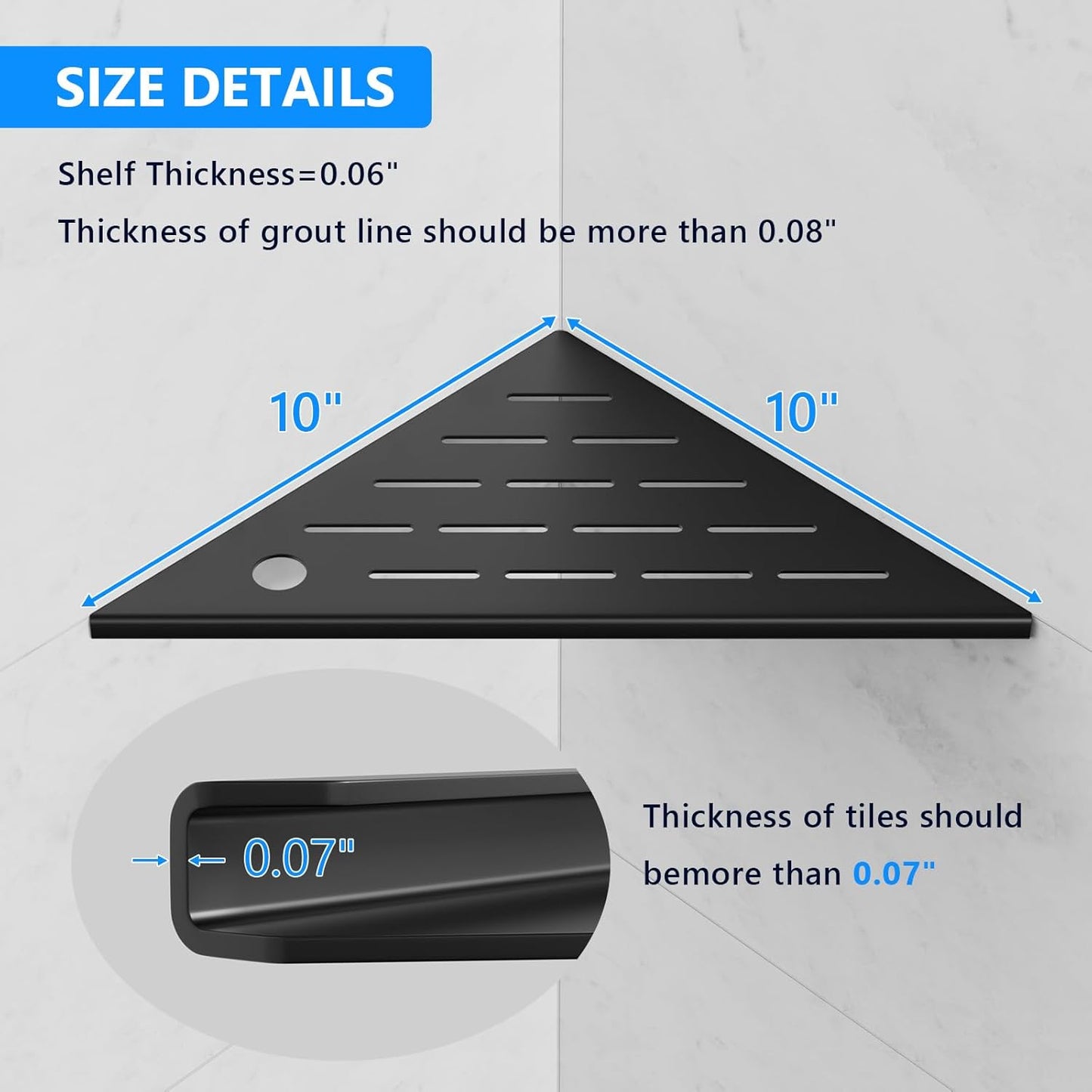 10" Corner Shower Shelves, 2-Pack Matte Black 304 Stainless Steel Shower Shelf with Razor Hole, Rustproof Shower Shelf for Inside Shower, Modern Shelves for Tile Walls, Bathroom Organizer (Black)