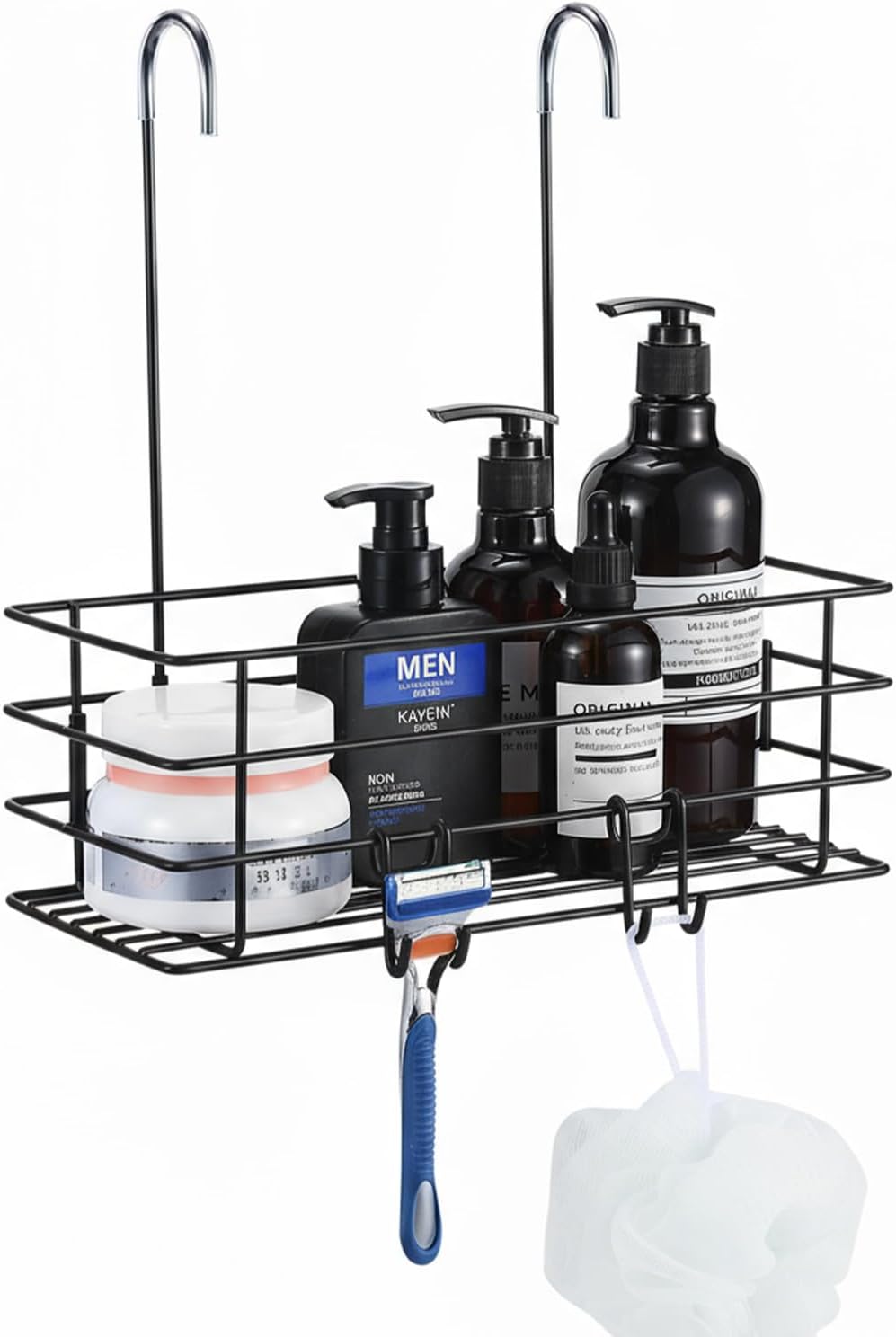 Shower Caddy Hanging Shower Orangizer Stainless Steel Shower Rack with Hooks Over The Door, Shampoo Basket Storage (Black)
