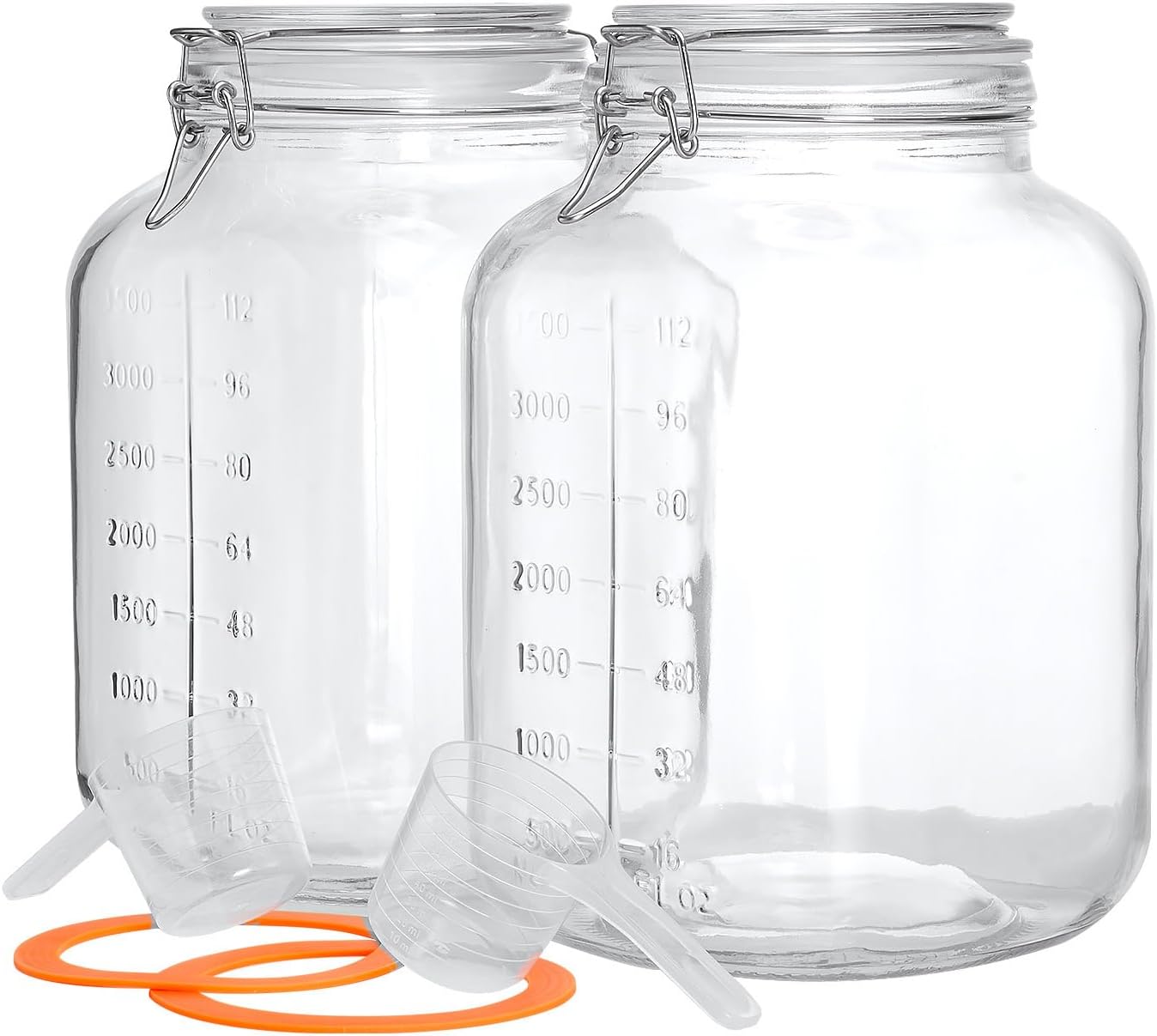 2 Pack 1.1 Gallon Square Super Wide Mouth, Airtight Glass Storage Jars, with Measurement Marks, Leak-Proof Lids for Kitchen Pantry, Canning, Dry Food (Flour, Sugar) & Drinks