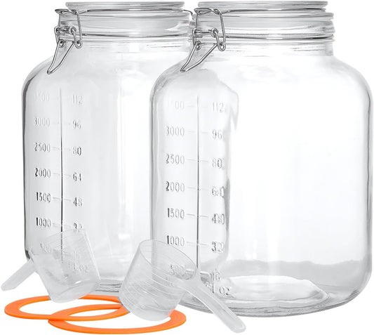 2 Pack 1.1 Gallon Square Super Wide Mouth, Airtight Glass Storage Jars, with Measurement Marks, Leak-Proof Lids for Kitchen Pantry, Canning, Dry Food (Flour, Sugar) & Drinks