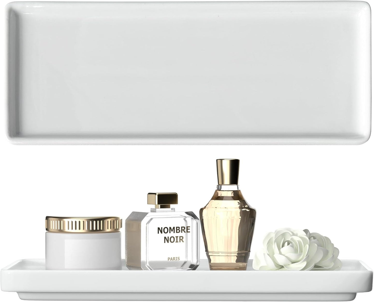 Premium Ceramic Bathroom Tray – Sleek Non-Slip Organizer for Shower, Countertop, Vanity | 9.25x3.66inch | Easy-Clean, Corrosion-Resistant