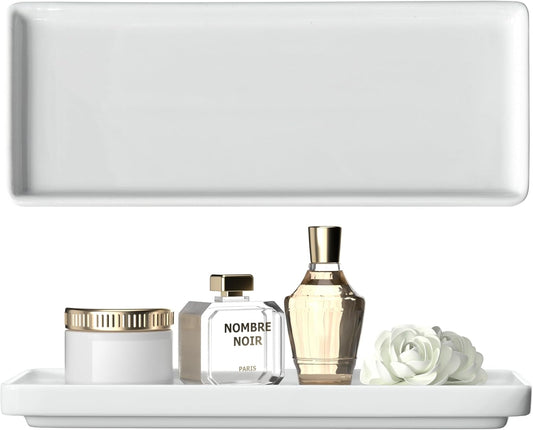 Premium Ceramic Bathroom Tray – Sleek Non-Slip Organizer for Shower, Countertop, Vanity | 9.25x3.66inch | Easy-Clean, Corrosion-Resistant