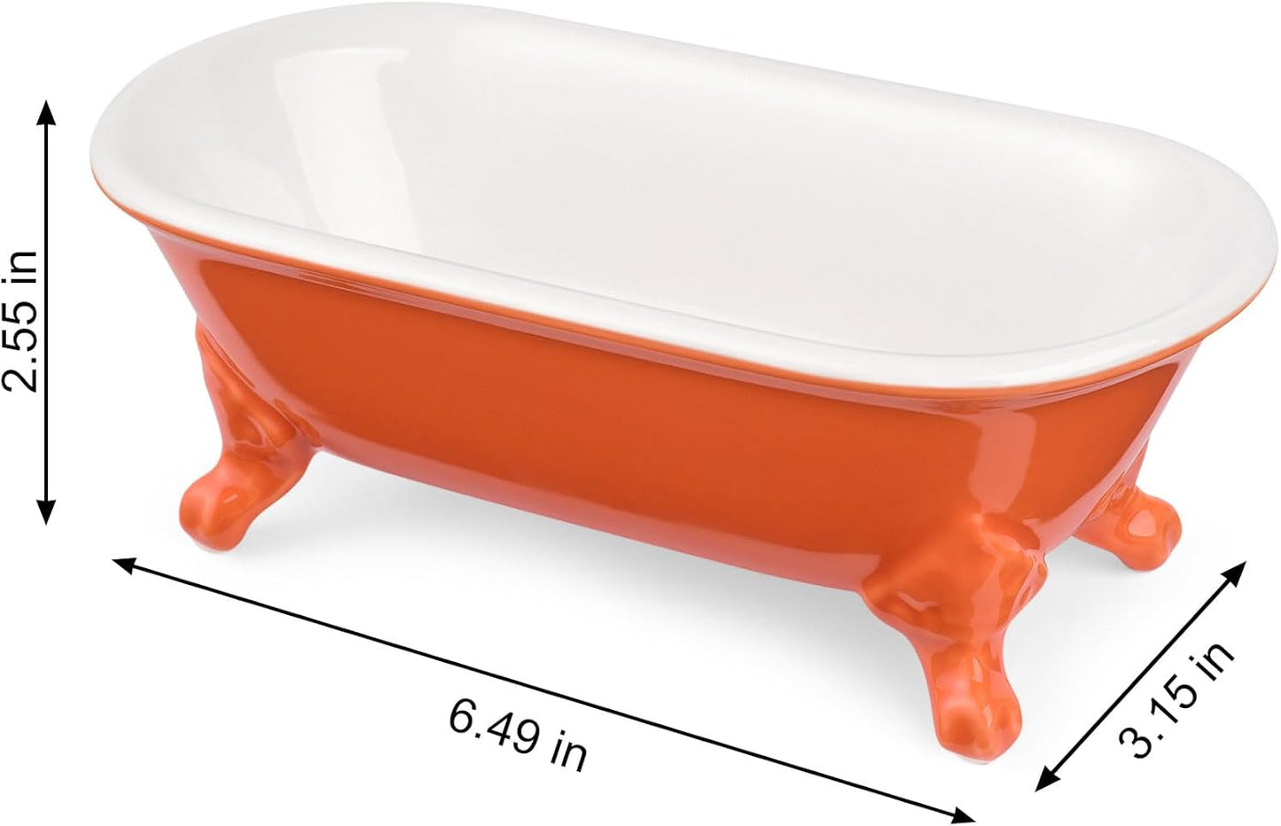 6.5" Ceramic Mini Decorative Clawfoot Bathtub Bar Soap Dish, Kitchen Sponge Holder and Shower Tray for Bathroom, 1 Pack(Dark Orange)