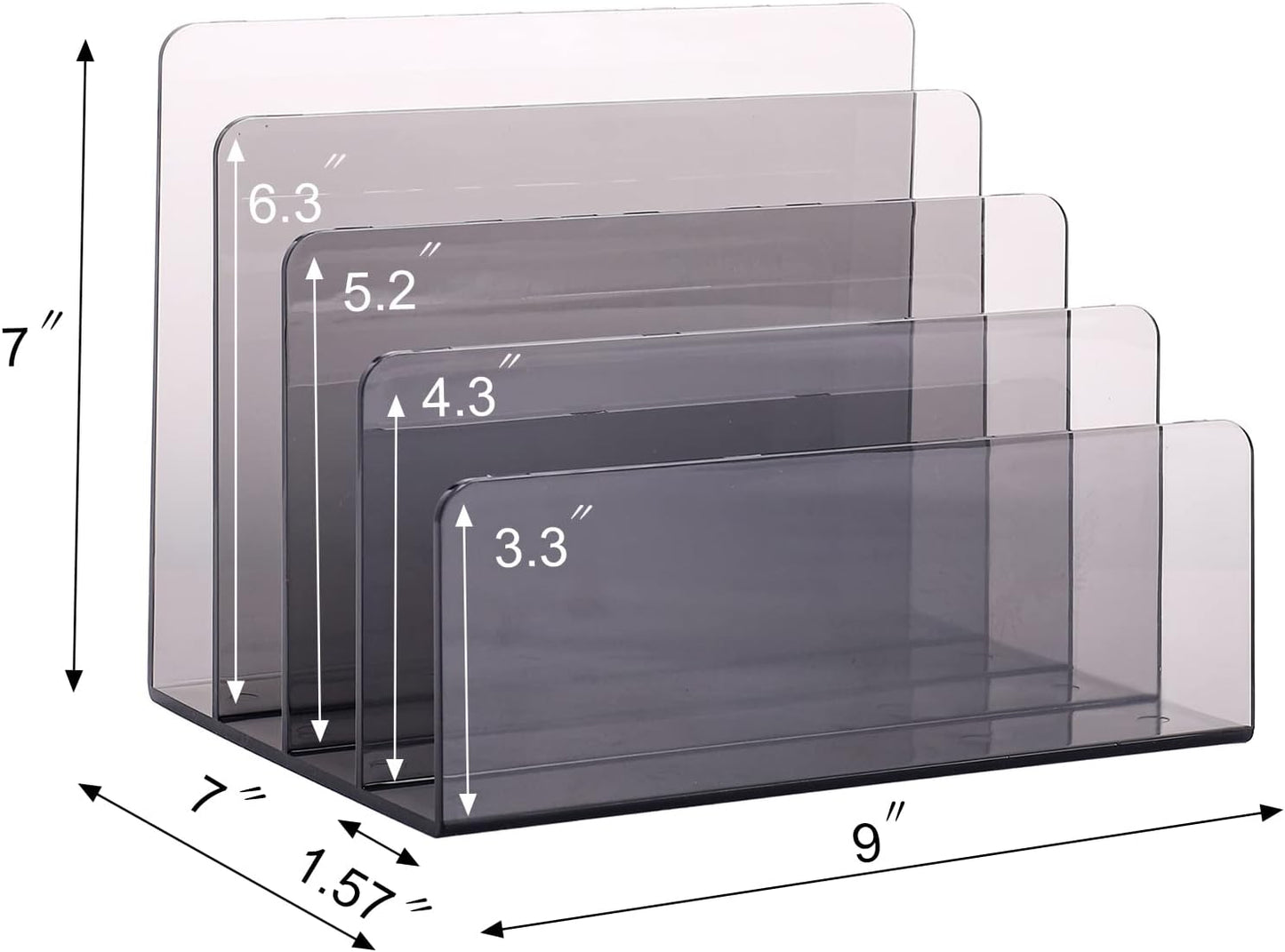 Sooyee 4 Compartment Acrylic File Organizer Holder Folder Organizer for Desk,Office Decorations for Work,Clear Black