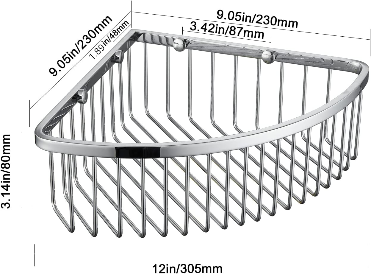 Corner Shower Caddy Organizer, SUS304 Stainless Steel Heavy Duty Rust-Proof Shelf Organizer, Wall Mounted Storage Rack for Bathroom, Brushed Chrome
