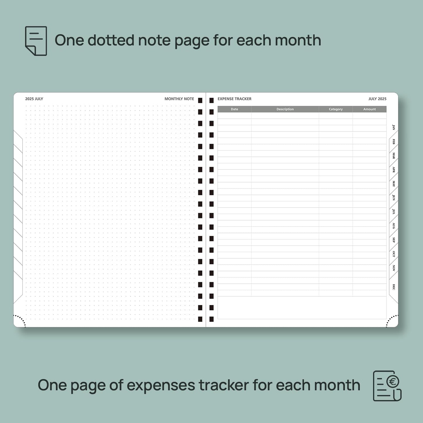 POPRUN Monthly Planner 2025-2026 Spiral Bound (8.5'' x 10.5'') 18 Months Calendar (Jul 2025 - Dec 2026) - 4 Pages per Month with Monthly Expense & Notes, Sunday Start, Leather Cover - Grey