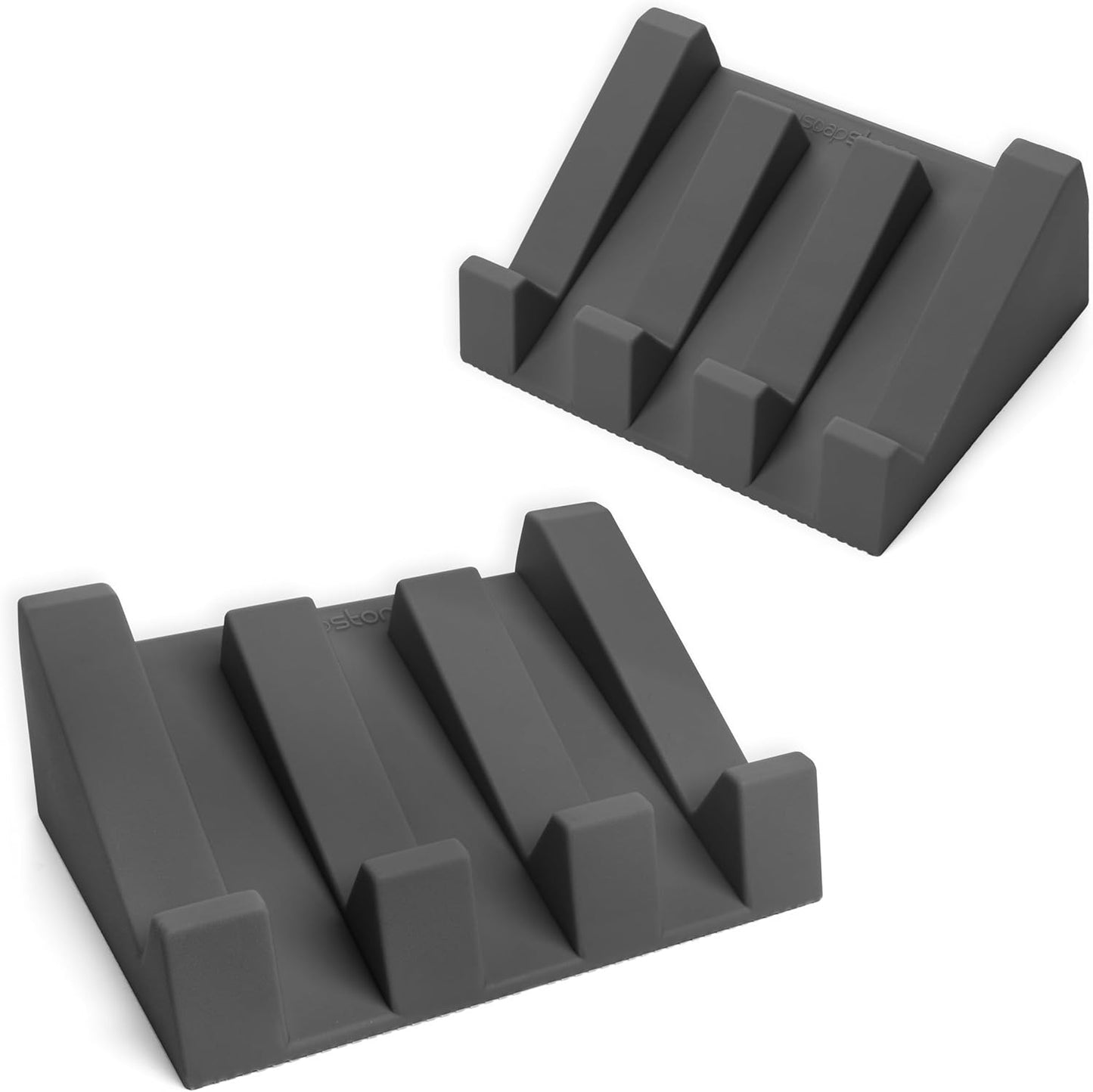 Silicone Soap Dish (USA Patented) Self Draining Bar Soap Holder for Shower Bathroom Sink, Drying Soap Dish Tray Kitchen Sponge Holder Easy Cleaning Soap Saver Mat (Dark Grey, 2)