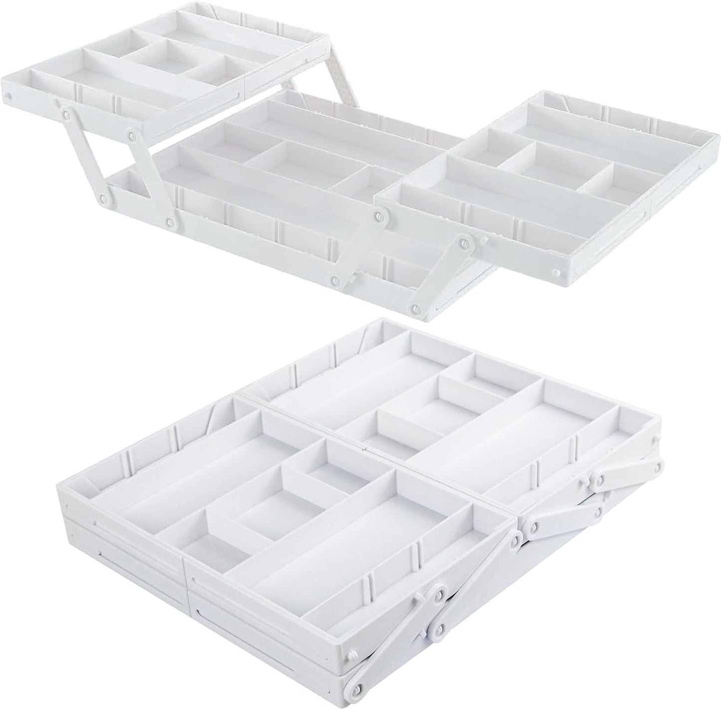 2/3 Tier Smart Collapsible Drawer Organizer,Multi Level Stacking Folding Junk Organizer, Foldable Expandable Pop up Tray, Expanding Multilevel Triple Desk Space Organizer (2 Row 2 Tier - White)