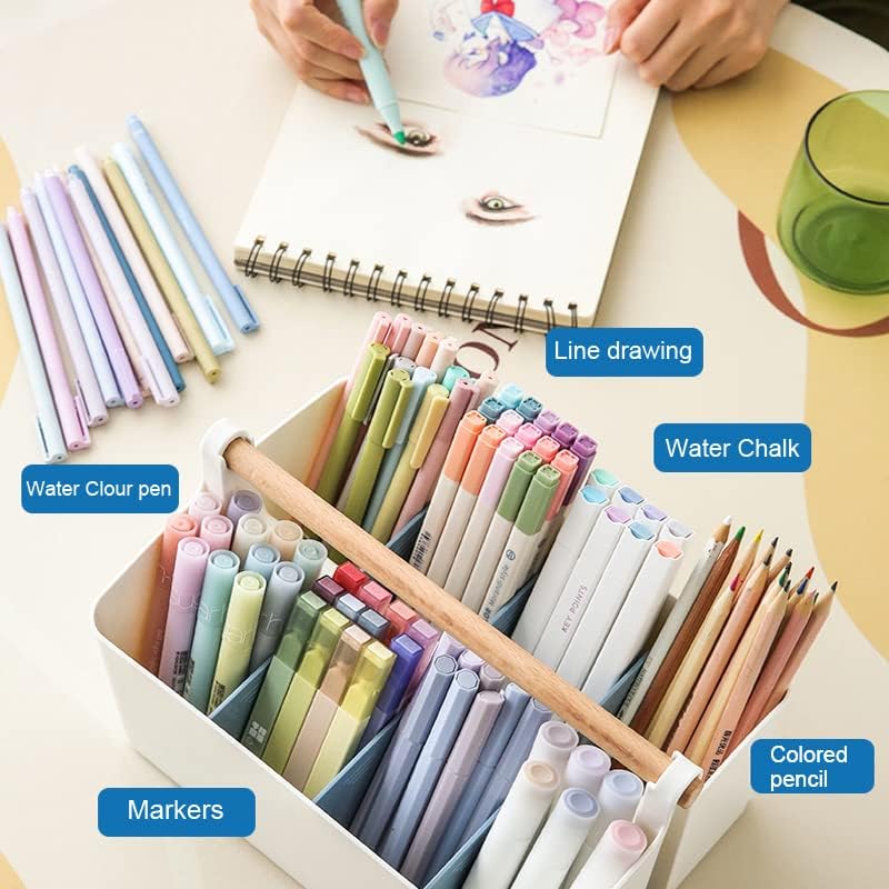 3 pcs Large Portable Caddy with Handle, Art Supplies, DIY Divided Basket for Crafts Colored Pencils Pen Holds Brushes (Blue Dividers)