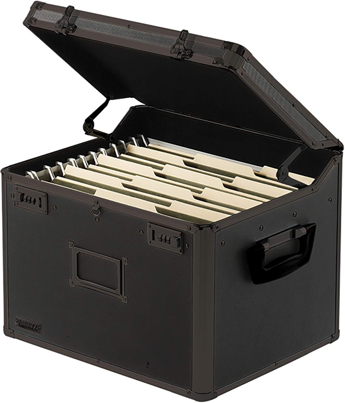 Vaultz Locking File Storage Box, Two-Handled, Letter/Legal File Storage, Tactical Black, 16.5 x 13.5 x 12 inches