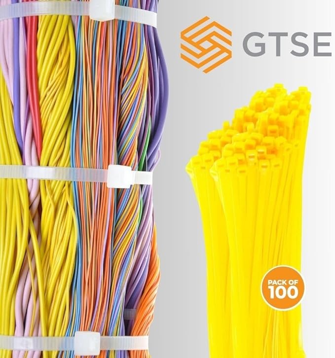 GTSE 8 Inch Yellow Zip Ties, 100 Pack, 18lb Strength, UV Resistant Strong Nylon Cable Ties, Self-Locking 8" Tie Wraps